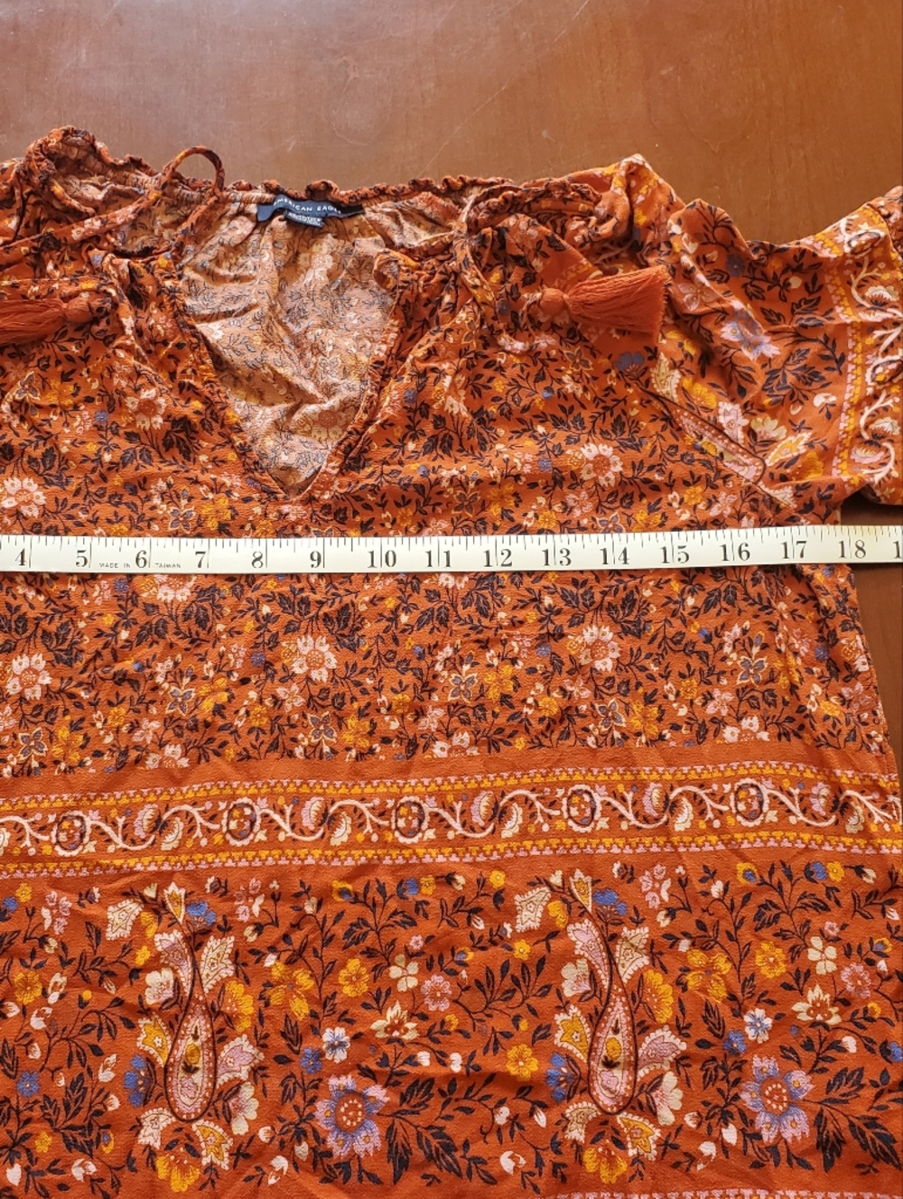 American Eagle Rust Orange Floral Peasant Blouse Size XS - Picture 5 of 7